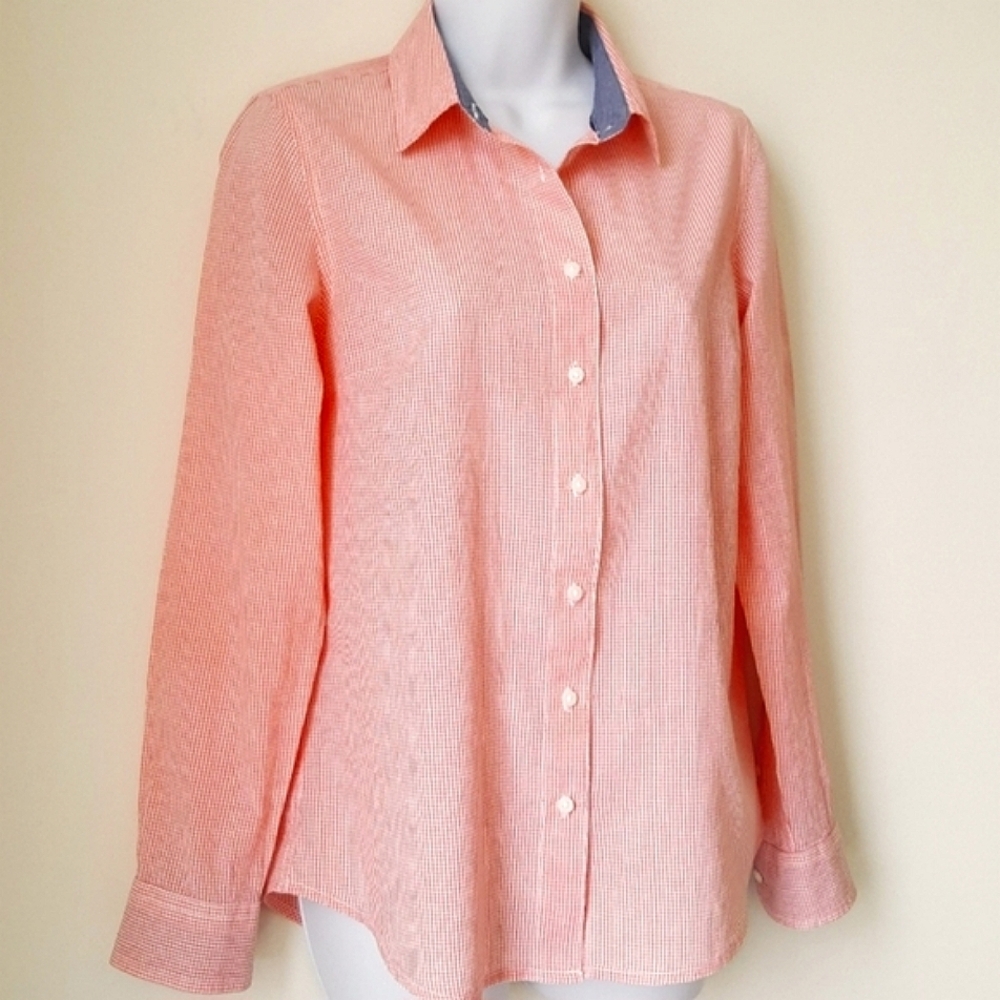 Tommy Hilfiger Shirt Lightweight Cotton Coral Gingham Check Button Size Small